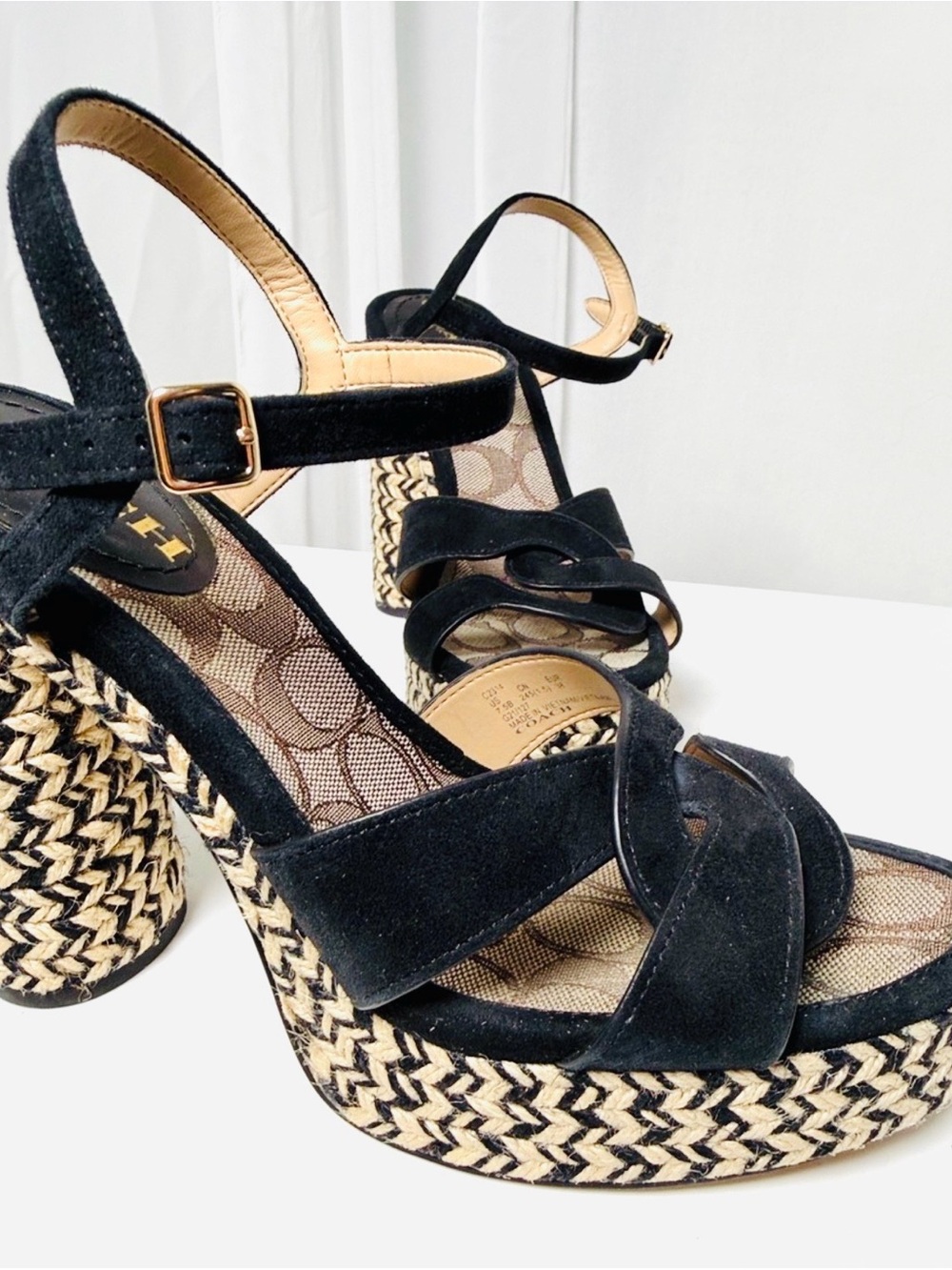 Coach Talina Black Suede Espadrille Platform Sandals C2314 Size 7.5